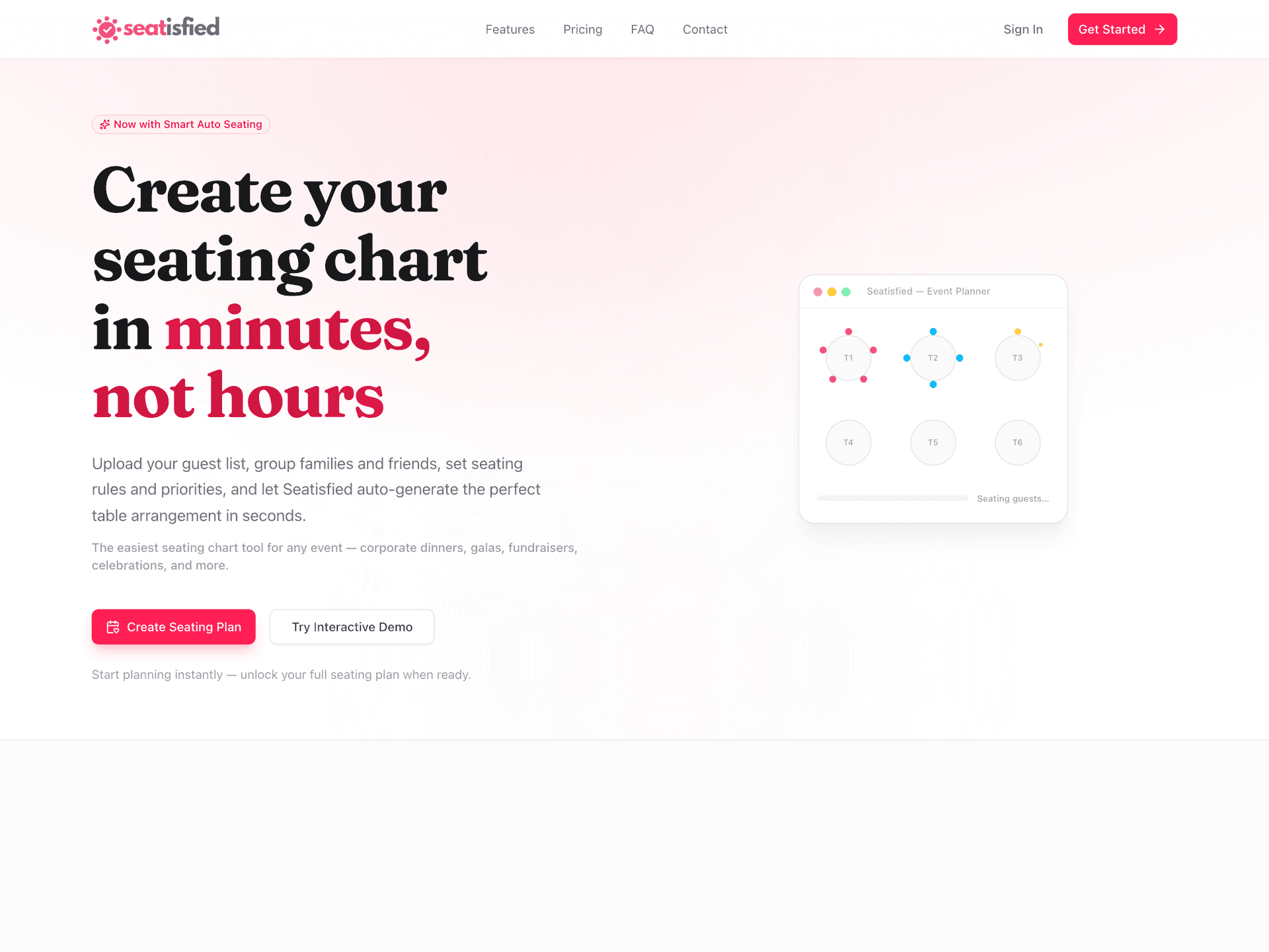 Seatisfied seating-plan web app homepage